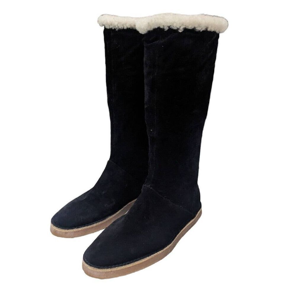 Stuart Weitzman Nata Black Suede/Fur Lining Boots Size 8.5M MADE In Spain